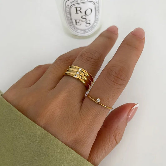 Wholesale Jewelry Nordic Style Romantic Simple Style Geometric 316L Stainless Steel Zircon 18K Gold Plated Plating Inlay Rings