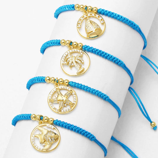 Wholesale Jewelry Ocean Series Starfish Sailboat Fish Pendant Handwoven Copper Electroplated Unisex Bracelet