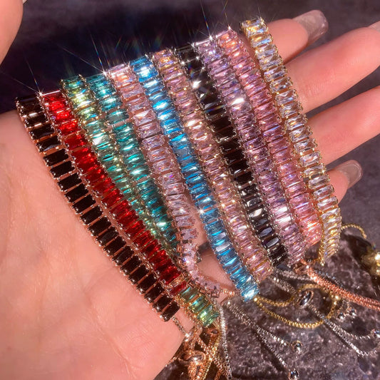 Wholesale Jewelry Rectangular Zircon Copper Bracelet With Wave Pattern And Glass Treatment