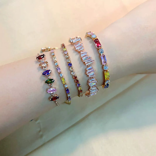 Wholesale Jewelry Retro Fresh Style Leaf Pattern Copper Bracelet With Zircon And Glass