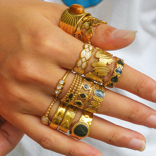 Wholesale Jewelry Retro Simple Style Geometric Stainless Steel 18K Gold Plated Open Rings