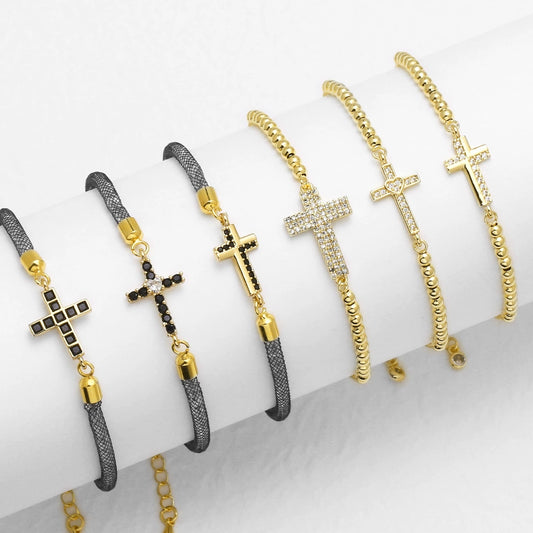 Wholesale Jewelry Simple Cross Copper Goldplated Pendant Bracelet