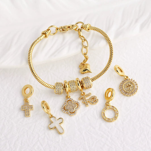 Wholesale Jewelry Simple Cross Pendant Copper 18K Gold Plated Bracelet Accessories