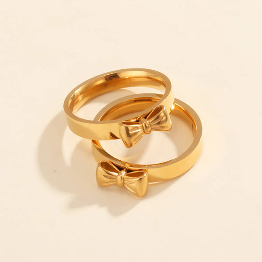Wholesale Jewelry Simple Style Bow Knot 316L Stainless Steel 18K Gold Plated Rings