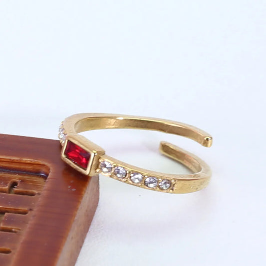 Wholesale Jewelry Simple Style Geometric Stainless Steel Artificial Gemstones 18K Gold Plated Plating Inlay Open Rings