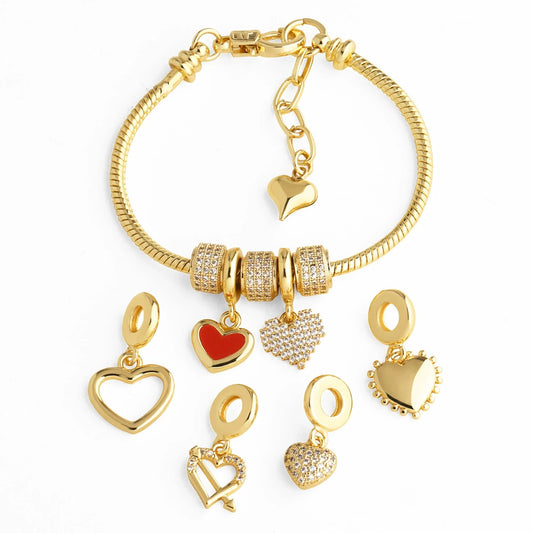 Wholesale Jewelry Simple Style Heart Shape Copper Goldplated Pendant Bracelet