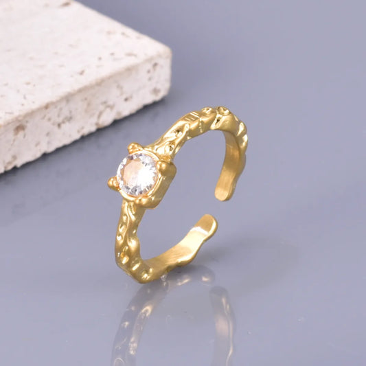 Wholesale Jewelry Simple Style Streetwear Solid Color 304 Stainless Steel Stainless Steel Rhinestones 18K Gold Plated Plating Inlay Open Rings