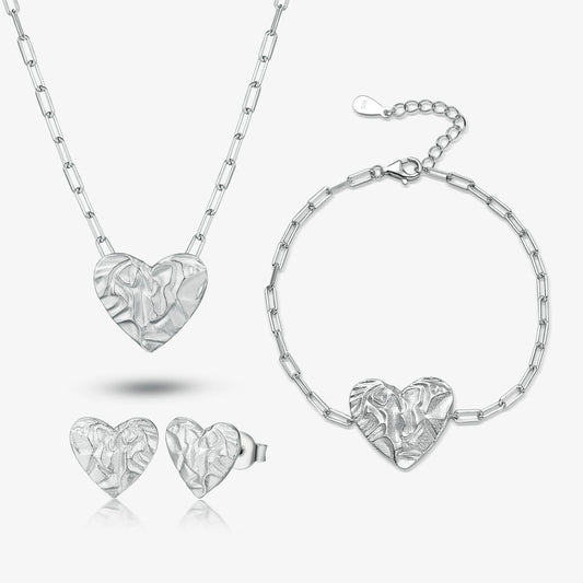Wholesale Jewelry 925 Sterling Silver Love Heart Water Drop Bell Stud Earrings Necklace Bracelet Set Light Luxury Style Electroplated