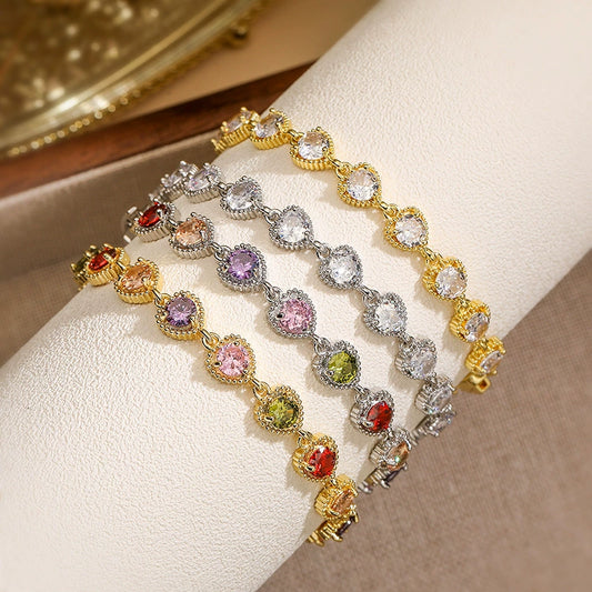 Wholesale Light Luxury Copper Heartshaped Inlaid Zirconia Women's Love Stitching Bracelet