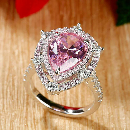 Wholesale Luxury Dropshaped Copper Ring Micro Inlaid With Zircon For Women