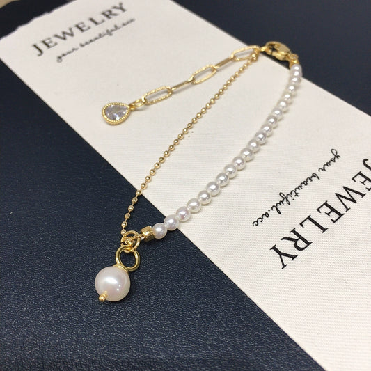 Wholesale Natural Freshwater Pearl Bracelet For Women Nearly Round Copper Alloy Jewelry