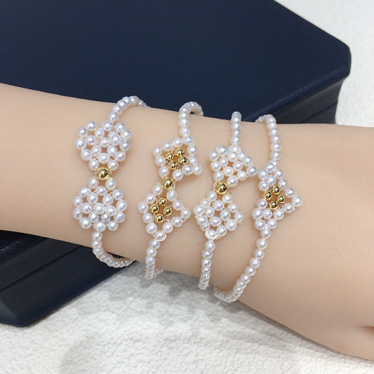 Wholesale Natural Freshwater Pearl Bracelet With Round Shape Copper Alloy Woven Hand Jewelry For Women