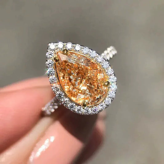 Wholesale Niche Simple Light Luxury Yellow Fashion Jewelry Copper Zircon Microinlaid Water Drop Ring