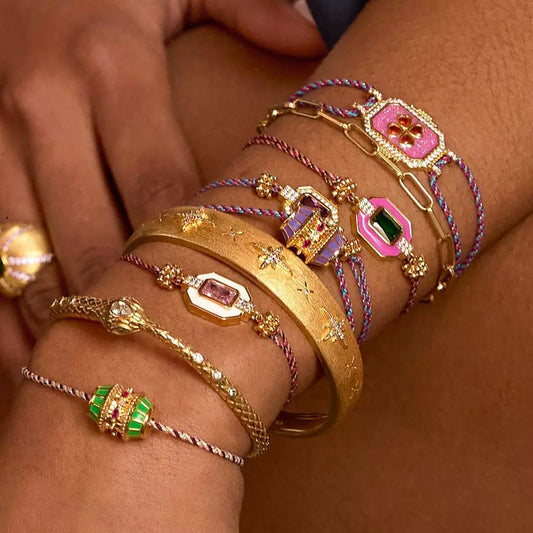 Wholesale Retro Bohemian Style Copper Inlaid Zircon Geometric Four Leaf Clover Tarot Bracelet For Women