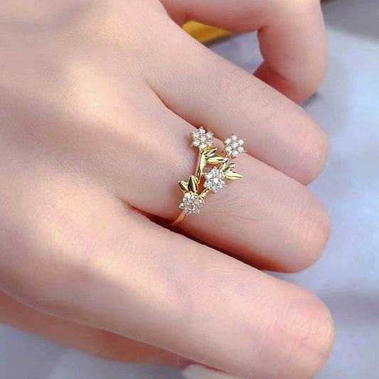 Wholesale Ring Copper Flower Micro Inlaid Zircon For Women