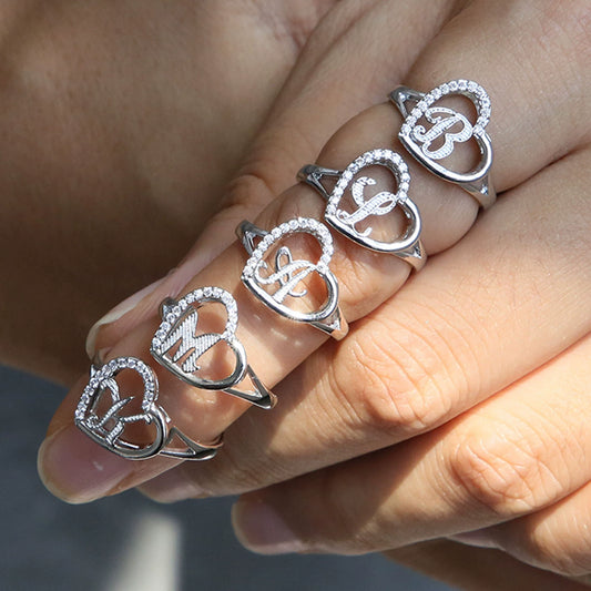 Wholesale Ring Copper Heart Shaped Love Texture Hollow With English Letters Electroplated