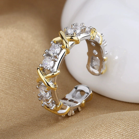 Wholesale Ring Copper Zircon Letter Cross Open Ring For Female