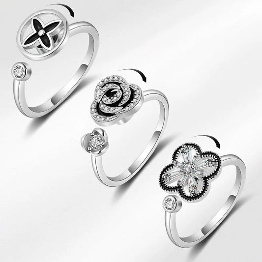 Wholesale Rotatable Antianxiety Decompression Ring Set Copper Geometric Electroplated For Women
