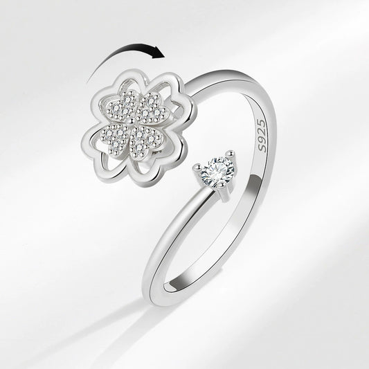 Wholesale Rotatable Four Leaf Clover Ring For Women Copper Electroplated Plants And Flowers Style