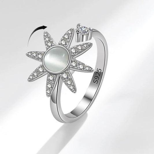 Wholesale Rotating Women's Antianxiety Decompression Copper Zircon Ring With Geometric Opal And Electroplating Design