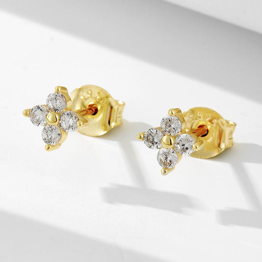 Wholesale S925 Sterling Silver Fourleaf Clover Zircon Earrings For Women With Flower Pattern And Diamond Treatment