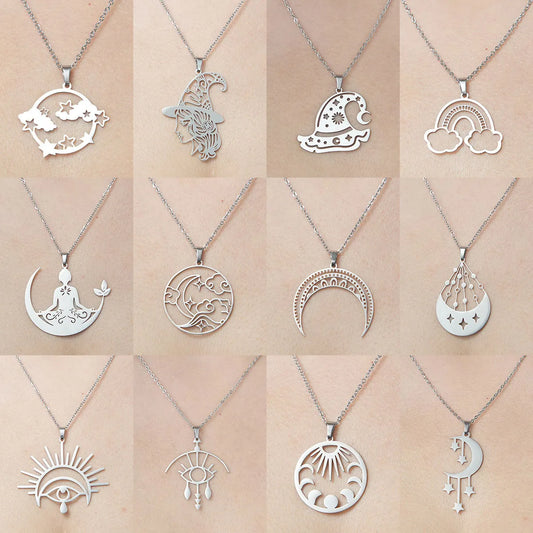 Wholesale Simple Style Clouds Star Moon Stainless Steel Stainless Steel Polishing Plating Pendant Necklace