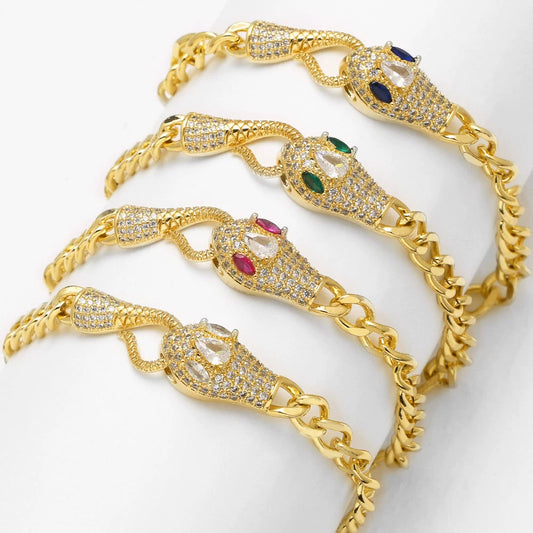 Wholesale Snake Shape Chain Bracelet Copper Gold Plated Electroplated With Geometric Pattern For Women And Unisex