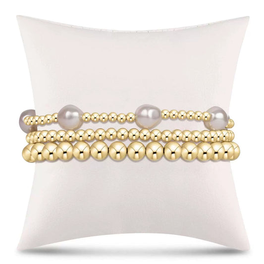 Wholesale Stackable Copper Pearl Beaded Elastic Bracelet Set With Geometric Style And Electroplating Design For Unisex