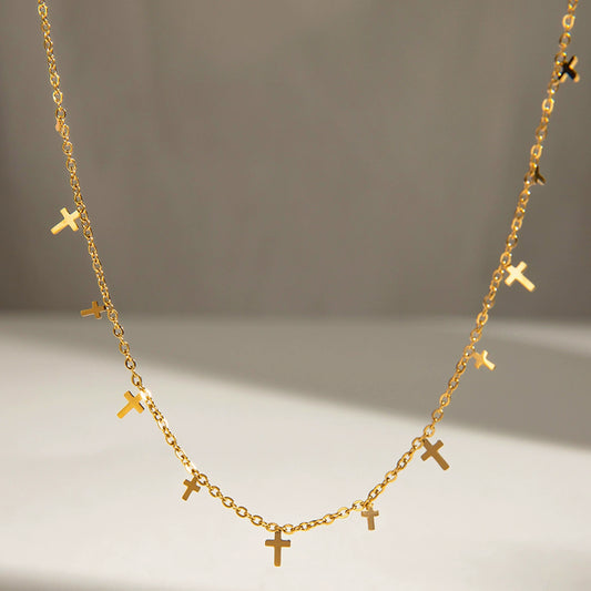 Wholesale Stainless Steel And Titanium Steel Cross Pendant Necklace With Exquisite Clavicle Chain And Electroplating Treatment