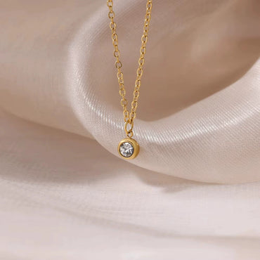 Wholesale Stainless Steel Geometric Birthstone Diamond Pendant Necklace For Women With Electroplating And Cross Chain