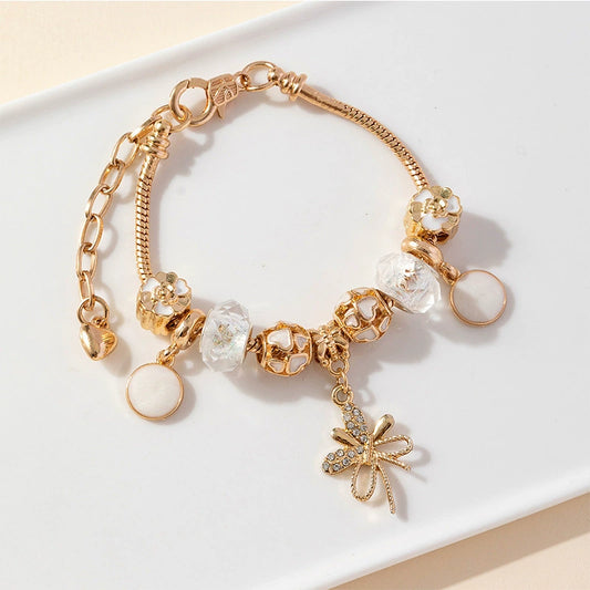 Wholesale Unisex Fashion Geometric Heart Flowers Bow Copper Alloy Electroplated Bracelet Pendant Accessories