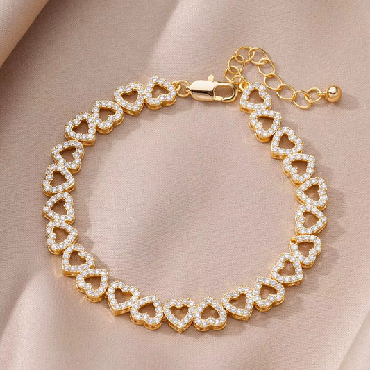 Wholesale Women's Adjustable Heart Shaped Copper Bracelet With Diamond Stitching And Light Luxury Style