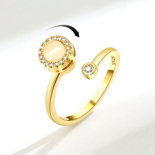 Wholesale Women's Adjustable Opening Cat's Eye Stone Rotating Ring Copper Minimalist Geometric Electroplated
