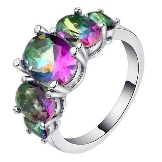 Wholesale Women's Colorful Geometric Copper Inlaid Zircon Ring And Bracelet Jewelry