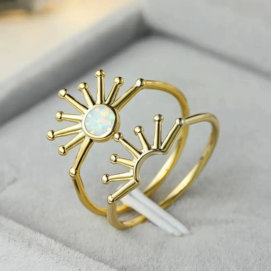 Wholesale Women's Copper Finger Ring With Sunflower And Geometric Pattern Electroplated In Business Style