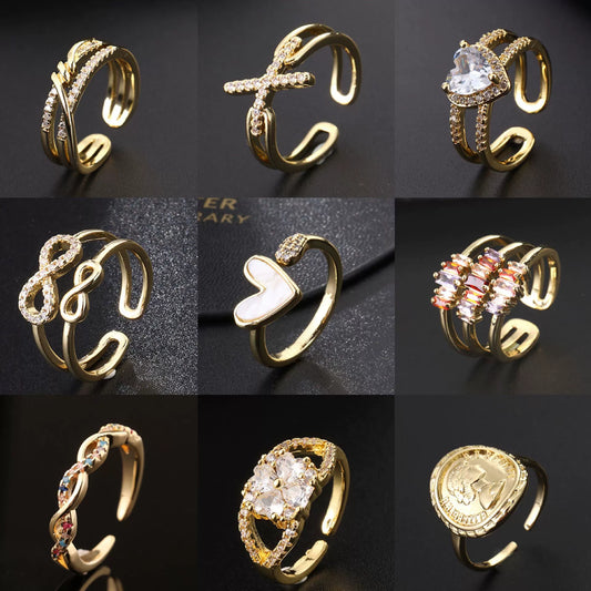Wholesale Women's Copper Geometric Diamondembedded Open Ring