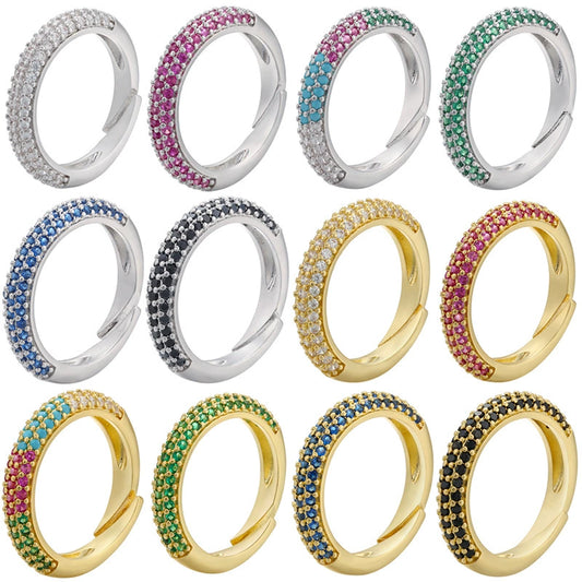 Wholesale Women's Copper Geometric Light Luxury Microinlaid Zircon Opening Adjustable Ring With Electroplating