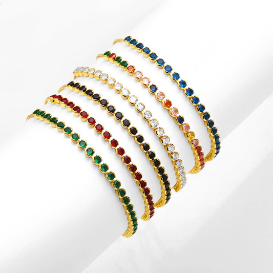 Wholesale Women's Copper Geometric Microinlay Colorful Zircon Adjustable Bracelet