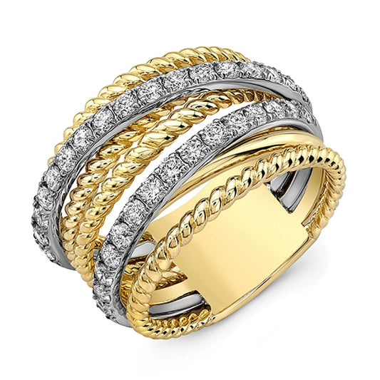 Wholesale Women's Copper Geometric Multicircle Combination Twocolor Electroplated Micropaved Zircon Ring With Diamond Design