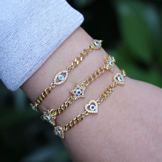 Wholesale Women's Copper Minimalist Geometric Devil's Eye Microinlaid Zircon Oil Drop Bracelet With Electroplating