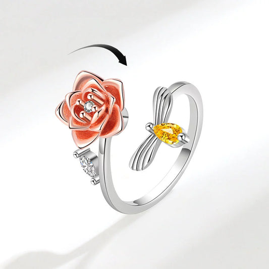 Wholesale Women's Copper Open Rotating Flower Ring With Electroplating Treatment