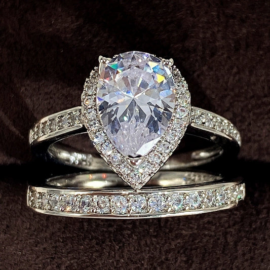 Wholesale Women's Copper Plated Champagne Gold Ring With Single Row Micro Inlaid Water Drop Zircon