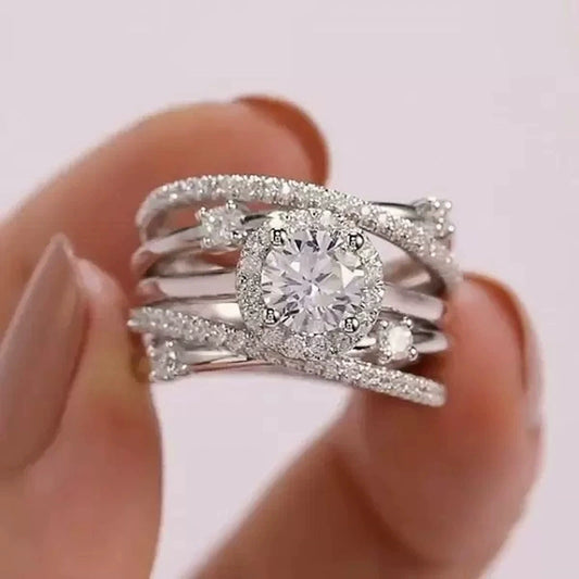 Wholesale Women's Copper Zircon Geometric Multicircle Winding Ring