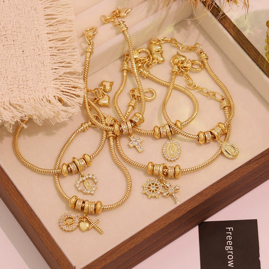 Wholesale Women's Cute Virgin Pendant Bracelet With Real Gold Plated Environmentally Friendly Copper Microinlay Jewelry Accessories