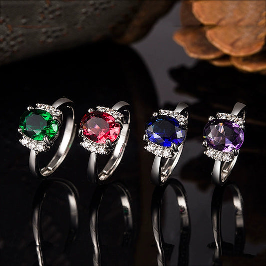 Wholesale Women's Exotic Geometric Copper Platinumplated Ring With Ruby And Amethyst