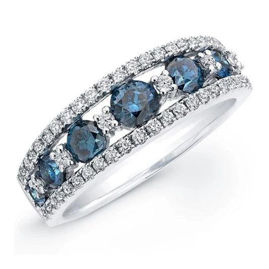 Wholesale Women's Fashion Geometric Copper Ring With Sapphire Blue And Hollow Design And Zircon Treatment