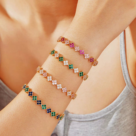 Wholesale Women's Geometric Fourleaf Clover Zircon Copper Bracelet Luxury Minimalist Design