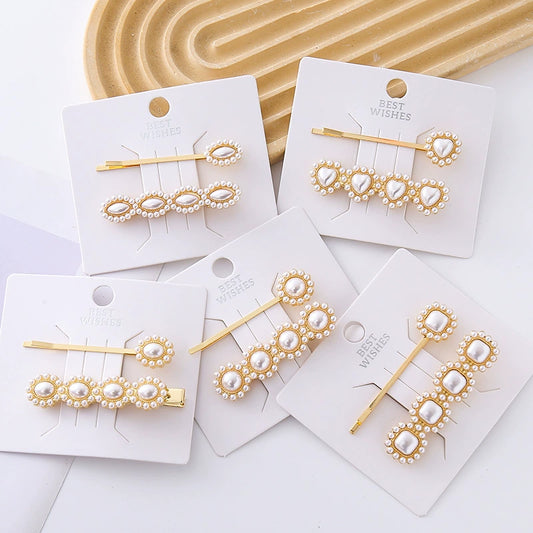 Wholesale Women's Hair Accessories Imitation Pearl Hairpin Specialshaped Square Oval Electroplated