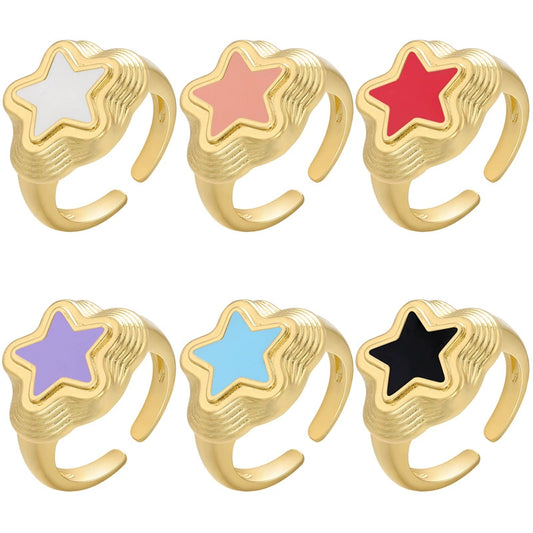 Wholesale Women's Jewelry Copper Fivepointed Star Opening Ring Electroplated