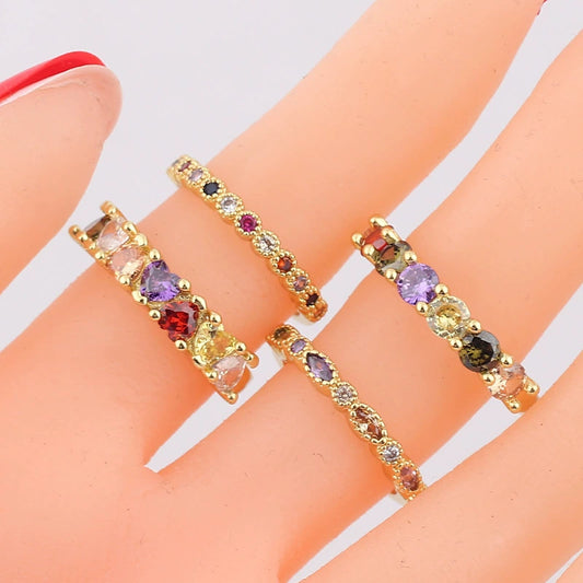 Wholesale Women's Jewelry Copper Inlaid Zircon Geometric Ring Bracelet Goldplated Artificial Gem Semiprecious Stone Sevencolorful Rainbow Design
